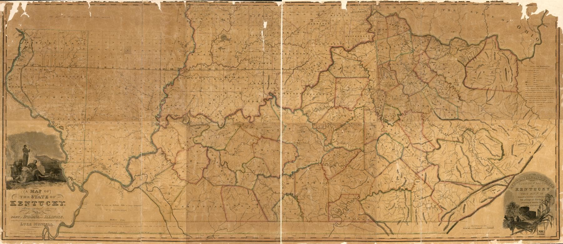 Detail of an 1818 map of Kentucky, with parts of Indiana and Illinois